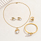 Oval 201 Stainless Steel Rhinestone Bracelets & Earrings & Necklaces & Rings Sets for Women, Golden