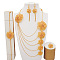 Flower Brass Bracelets & Earrings & Necklaces & Rings Sets, Golden, Earring: 3.27 inch(83mm)