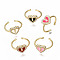 Brass Micro Pave Clear Cubic Zirconia Cuff Rings, Open Rings, with Enamel, Heart Lock, Nickel Free, Real 16K Gold Plated, Mixed Color, US Size 7 1/4(17.5mm)