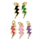 Brass Enamel Charms, Lightning Charms, with Jump Rings, Rack Plating, Real 18K Gold Plated, Lead Free & Cadmium Free, Long-Lasting Plated, Mixed Color, 14x5x2mm, Hole: 2.2mm