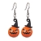 Halloween Theme Alloy Wood Pumpkin Dangle Earrings, 304 Stainless Steel Jewelry for Women, Black, 48x16mm