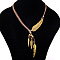 Feather Alloy Crystal Rhinestone Pendant Multi-Strand Camel Wax Cord Lariat Necklaces for Women, Antique Golden, 19.69 inch(50cm)