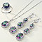 Oval Alloy Colorful Cubic Zirconia Pendant Necklaces & Hoop Earrings & Rings Sets, Platinum, 18.9mm & 450mm & 65mm