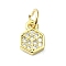Brass Micro Pave Cubic Zirconia Pendants, Cadmium Free & Nickel Free & Lead Free, with Jump Ring, Real 18K Gold Plated, Hexagon Charms, Clear, 9x5.5x2mm, Hole: 3mm
