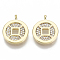 Brass Micro Pave Cubic Zirconia Charms, Nickel Free, Chinese Ancient Coins Shape, Clear, Real 18K Gold Plated, 14x11.5x2mm, Hole: 1.2mm