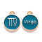 Alloy Enamel Pendants, Cadmium Free & Lead Free, Flat Round with Constellation, Light Gold, Dark Cyan, Virgo, 15x12x2mm, Hole: 1.5mm