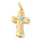 Brass Pendants, with Enamel, Real 18K Gold Plated, Long-Lasting Plated, Cadmium Free & Nickel Free & Lead Free, Cross with Evil Eye Charms, Deep Sky Blue, 40x26x7mm, Hole: 10x7mm