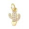 Brass Micro Pave Cubic Zirconia Pendants, Cadmium Free & Lead Free, Cactus, with Jump Ring, Real 18K Gold Plated, 12x7.5x1.5mm, Hole: 3mm