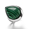 304 Stainless Steel Synthetic Malachite Cuff Rings, Teardrop Open Rings for Women Men, Stainless Steel Color, 18.5x23.5mm, Inner diameter: Adjustable.
