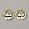 Alloy Enamel Pendants, Panda Bamboo Charm, Light Gold, Green, 27.5x25.5x1.5mm, Hole: 2mm
