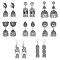 8 Pairs 8 Style Alloy Bell Chandelier Earrings Set, Peacock & Lotus & Teardrop & Cone Drop Earrings, Antique Silver, 43~91x15~26mm, 1 Pair/style