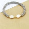 304 Stainless Steel Round Beads Stretch Bracelets for Women, with Brass & Freshwater Pearl, Mixed Color, 6-3/4 inch(17cm)