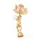 Brass Natural Pearl Enamel Fold Over Clasps, Cadmium Free & Nickel Free & Lead Free, Lotus, Real 18K Gold Plated, Hot Pink, 40mm