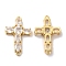 Brass Connetor Charms, Cadmium Free & Lead Free, with Clear Glass, Religion Cross Links, Golden, 27.5x17.5x4mm, Hole: 1.5mm