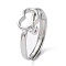 Non-Tarnish 304 Stainless Steel Hollow Heart Adjustable Rings, Stainless Steel Color, Inner Diameter: 17.8mm