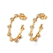 Clear Cubic Zirconia Bamboo Stud Earrings, Rack Plating Brass Half Hoop Earrings, Golden, 29.5x25x4mm