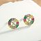 Brass Colorful Cubic Zirconia Stud Earrings, Flat Round, Golden, Letter X, 16x16mm
