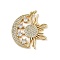 Brass Micro Pave Cubic Zirconia Pendants, Cadmium Free & Lead Free, Moon with Sun, with Jump Ring, Real 18K Gold Plated, 25.5x24.5x3mm, Hole: 3.2mm