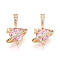 Brass Micro Pave Cubic Zirconia Charms, Cadmium Free & Nickel Free & Lead Free, Heart, Real 18K Gold Plated, Pearl Pink, 11x12x7.5mm, Hole: 4.5x2.5mm