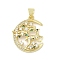 Brass Micro Pave Cubic Zirconia Pendants, Moon with Deer, Lead Free & Cadmium Free, Long-Lasting Plated, Rack Plating, Real 18K Gold Plated, 23.5x19x4.5mm, Hole: 5x3.5mm