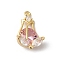 Brass Pendants, with Glass, Flower, Golden, Pink, 19x12x6mm, Hole: 1.2mm
