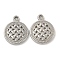 Non-Tarnish 304 Stainless Steel Pendants, Flat Round Charm, Stainless Steel Color, 17x13.5x2mm, Hole: 1.6mm