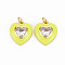 Brass Enamel Pendants, with Clear Cubic Zirconia and Jump Ring, Nickel Free, Real 16K Gold Plated, Heart, Champagne Yellow, 17.5x15.5x4.5mm, Hole: 3.5mm