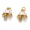 Brass Clear Cubic Zirconia Pendants, Long-Lasting Plated, Real 18K Gold Plated, with Enamel and Jump Ring, Umbrella, White, 16x12.5x7mm