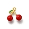 304 Stainless Steel Charms, with Enamel, Real 14K Gold Plated, Cherry, 11x11x4.5mm, Hole: 1mm