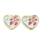 304 Stainless Steel Pendants, Heart with Flower, with Enamel and ABS Plastic Imitation Pearl, Real 18K Gold Plated, Aquamarine, 21.5x24x4.5mm, Hole: 1.6mm