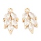 Brass Clear Cubic Zirconia Pendants, Leaf, Real 14K Gold Plated, 17.5x9x3mm, Hole: 1.2mm