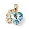Real 18K Gold Plated Rack Plating Brass Micro Pave Cubic Zirconia Pendants, with Glass, Long-Lasting Plated, Cadmium Free & Lead Free, Sea Horse with Heart, Light Blue, 16.5x15.5x8mm, Hole: 5x3mm