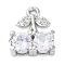 Brass Micro Pave Cubic Zirconia Charms, Cadmium Free & Nickel Free & Lead Free, Cherry, Platinum, 13x11x3.5mm, Hole: 1.2mm