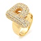 Brass Micro Pave Clear Cubic Zirconia Letter Open Cuff Ring for Women, Real 18K Gold Plated, Letter P, 23x18mm, Inner Diameter: 21mm