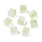 Frosted Glass Beads with Golden Glitter Powder, Two Tone, Cube, Light Green, 7x6x6mm, Hole: 1.4~1.5mm, about: 1818pcs/1000g