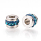201 Stainless Steel Polymer Clay Rhinestone Inlaid Beads, Column, Stainless Steel Color, Blue Zircon, 7x5mm, Hole: 3mm