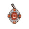 Retro Hollow Natural Red Jasper Pendants, Flower Rhombus Pendants, with Red Copper Metal Finding, 33x27x7mm