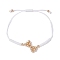 Brass & Nylon Thread Braided Bead Bracelets for Women, Bowknot, White, Inner Diameter: 2-3/4 inch(7cm)
