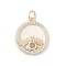 Brass Micro Pave Clear Cubic Zirconia Pendants, with Natural White Shell and Jump Ring, Real 18K Gold Plated, Flat Round, Evil Eye, 18x16x3mm, Hole: 3.2mm
