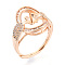 Oval Brass Micro Pave Clear Cubic Zirconia Adjustable Ring Settings, for Half Drilled Beads, Cadmium Free & Nickel Free & Lead Free, Real 18K Gold Plated, Pin: 0.9mm, 18.1mm, US Size 6 1/2(16.9mm)