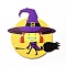 Single Face Printed Wood Big Pendants, Halloween Charms, Witch, 145x150x4mm, Hole: 4mm