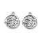 Brass Micro Pave Clear Cubic Zirconia Charms, Flat Round with Star Charm, Real Platinum Plated, 12.5x11x2mm, Hole: 1.2mm