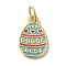 Rack Plating Brass Enamel Charms, with Jump Ring, Long-Lasting Plated, Lead Free & Cadmium Free, Real 18K Gold Plated, Easter Egg Charm, Colorful, 14x9x1.5mm, Hole: 3mm