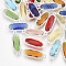 Glass Links, with Silver Color Plated Eco-Friendly Alloy Findings, Faceted, Oval, Mixed Color, 21x7x3mm, Hole: 1.2mm