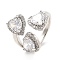 Clear Cubic Zirconia Triple Heart Open Cuff Ring, Rack Plating Brass Wide Ring for Women, Cadmium Free & Lead Free, Platinum, US Size 7 1/4(17.5mm)