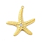 304 Stainless Steel Pendants, with Crystal Rhinestone, Ion Plating(IP), Real 18K Gold Plated, Starfish, 26x23.5x3mm, Hole: 1.4mm