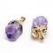 Electroplated Natural Amethyst Pendants, with Iron Findings, Nuggets, Golden, 15~25x15~22x10~15mm, Hole: 6x3.5mm