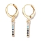 Real 18K Gold Plated Brass Dangle Leverback Earrings, with Cubic Zirconia, Rectangle Bar, Blue, 28.5x3mm