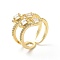 Clear Cubic Zirconia Snake Open Cuff Rings, Cadmium Free & Lead Free, Brass Jewelry for Women, Real 18K Gold Plated, US Size 5 1/4(15.9mm)