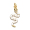Brass Micro Pave Cubic Zirconia Pendants, with Enamel, Snake Charms, with Jump Ring, White, 25x11x3mm